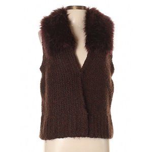 Ann Taylor LOFT Brown Sweater Vest with Faux Fur Collar Size L